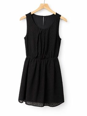 Elle Black Textured Chiffon Overlay Little Black Dress (159)